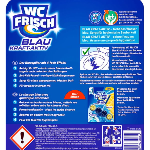WC-Frisch Bloc WC bleu power chlore actif, 1 pièce